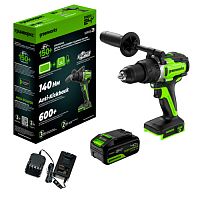 Дрель-шуруповерт аккумуляторная Greenworks GD24DD140,б/щет,70/140Нм, 1x4Ач,ЗУ,кор (3707607CUB)