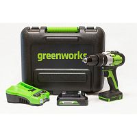 Дрель-шуруповерт аккумуляторная Greenworks GD24DD60K2 24V, АКБ 2 А.ч и ЗУ, кейс (3704107UA)