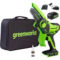 Пила цепная аккумуляторная Greenworks GD24CSMNXk2, 24v, 15 см (c 1хАКБ 2Ач и ЗУ) (2008707UA)
