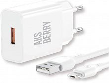 AKSBERRY (6972969383071) T42 QC3.0 + КАБЕЛЬ MICROUSB, БЕЛЫЙ