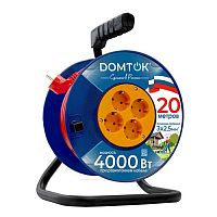 Удлинитель силовой на катушке DOMTOK 4 гнезда ПВС 3*2,5, 4кВт, заземляющий контакт 20м (2461)