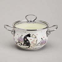 Кастрюля 2,0 л Agness Lavander cats эмалированная со стеклянной крышкой 18 см 943-076