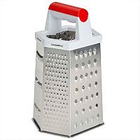 Терка BE-055 6 граней, 9" (23см) с красной пластиковой ручкой (нерж.сталь) (48)