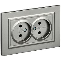 Розетка 2-местная в сборе IEK BRITE РС12-2-БрС 10А сталь BR-R20-10-K46-F