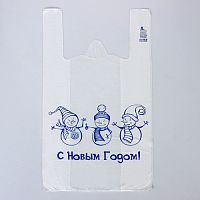 Пакет майка Этикет ПНД 26+14х48, 9 мкм/белый/ "СНЕГОВИКИ" (100шт)