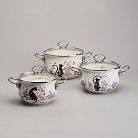 Набор кастрюль 6 предметов Agness Lavander cats эмалированный 2,0/2,8/3,8 л 18/20/22 см 943-107