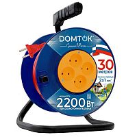 Удлинитель силовой на катушке DOMTOK 4 гнезда ПВС 2*1, 2,2кВт, без заземления 30м (2438)