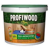 Лак-антисептик PROFIWOOD для бань и саун влагостойкий водно-дисперсионный полиакриловый 0,9 кг (6678