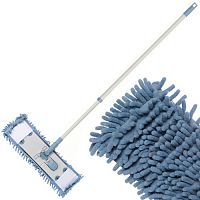 Швабра плоская Марья Искусница HD1009A микрофибра 130х43х13 см, кобальт, телеск ручка,серо-голубая