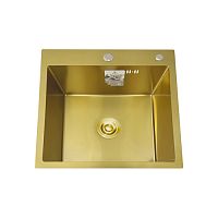 Мойка нержавеющая Potato DS5050G 500*500*200мм кухонная, толщина 3мм. цвет матовое золото, с сифоном