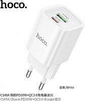HOCO (6942007630337) C149A СЗУ 1USB+1TYPE-C 3.0A PD 30W+QC3.0 , WHITE