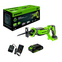 Пила сабельная аккумуляторная Greenworks GPT-BLRS-1,б/щет, 0-3000/мин, 1х2Ач,ЗУ (1200607CUA)