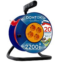 Удлинитель силовой на катушке DOMTOK 4 гнезда ПВС 3*1, 2,2кВт, заземляющий контакт 20м (2441)