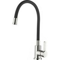 Смеситель для кухни Ledeme L74004-2 с силиконовым изливом макси (черный+нержавейка)