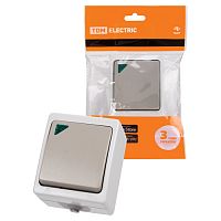 Выключатель 1-клавишный с подсветкой открытой установки TDM Вуокса IP54 10А серый (SQ1803-0004)
