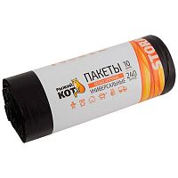 Мешки для мусора Рыжий кот 240л (10шт./рул.) ПВД (черные), особо прочные, 36мкм 006979