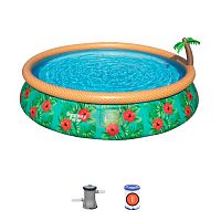 Бассейн с надувным бортом Bestway Fast Set Paradise Palms 57416 457х84 см, фильтр-насос арт.008948