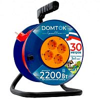 Удлинитель силовой на катушке DOMTOK 4 гнезда ПВС 3*1, 2,2кВт, заземляющий контакт 30м (2442)