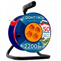 Удлинитель силовой на катушке DOMTOK 4 гнезда ПВС 3*1, 2,2кВт, заземляющий контакт 50м (2444)