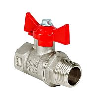 Кран шаровой Valfex 11Б27фт1М для воды 1/2" ВР/НР ручка-бабочка, никелированная латунь (96/24)