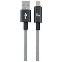 AKSBERRY (6900295490019) X163 NYLON SILK USB-A – LIGHTNING, СЕРЫЙ