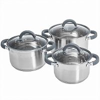 Набор посуды 6 пр 2,2 л 3,0 л 4,0 л Webber из нерж стали со стеклянными крышками BE-625/6 (4)