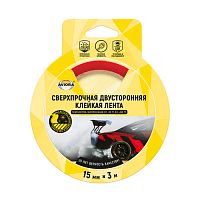 Клейкая лента двухсторонняя на акриловой основе 15мм х 3м прозрачная, УФ-стойкая AVIORA 303-013