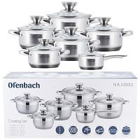 Набор посуды 12 предметов кастр 1,7л 2,4л 3,4л 5,0л 6,0л ковш 1,2л Ofenbach 100001 из нерж стали