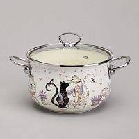 Кастрюля 3,8 л Agness Lavander cats эмалированная со стеклянной крышкой 22 см 943-078