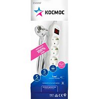 Удлинитель КОСМОС 5м, ПВС 3х1, 5 гнезд, заземление, выключатель 16А